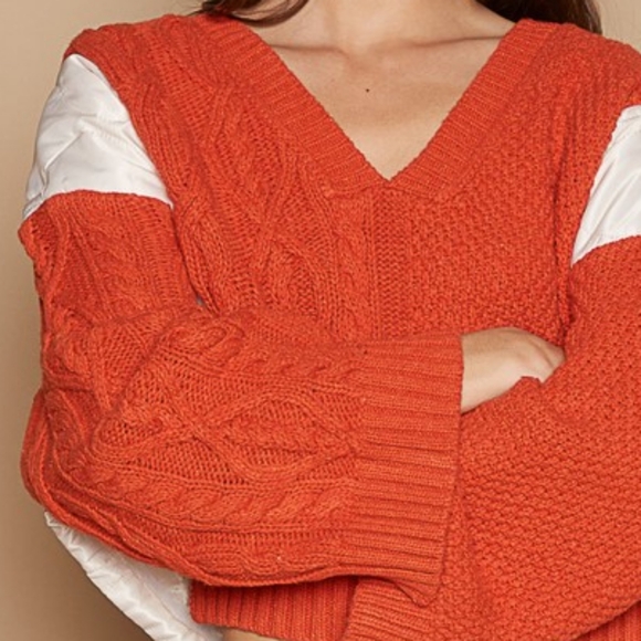 POL Quilted Waffle Cable Knit Patchwork High-low Top Long Sleeve Crop Sweater - Picture 15 of 15